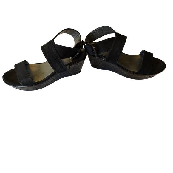 Stuart Weitzman Women's Black Wedge Ankle Strap Sandals Size 7 - Picture 1 of 13
